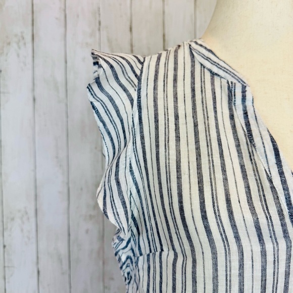 Old Navy | Linen-Cotton Striped Flutter Sleeve Top - Picture 4 of 12